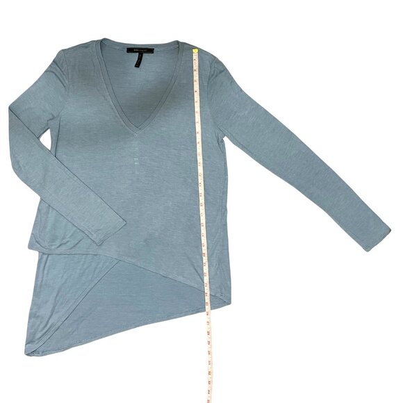 BCBGMaxAxria Blue Asymmetrical Long Sleeve Top Women’s XS Soft Luxe Minimalist - Picture 6 of 12